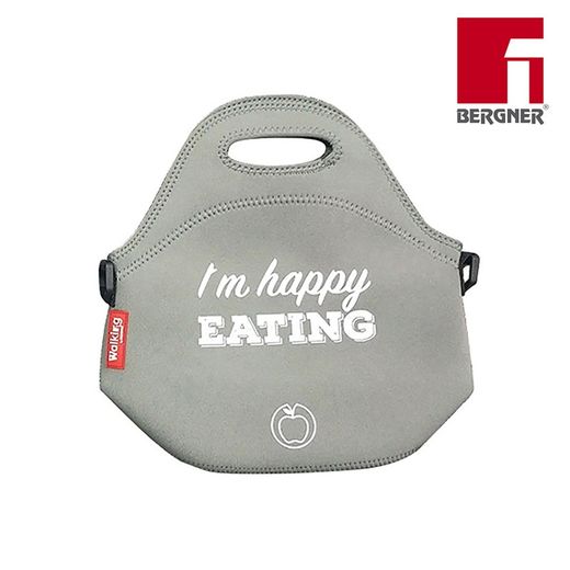 Modelo de sacola de compras de poliéster cinza estou feliz por comer 30x30x17cm bergner