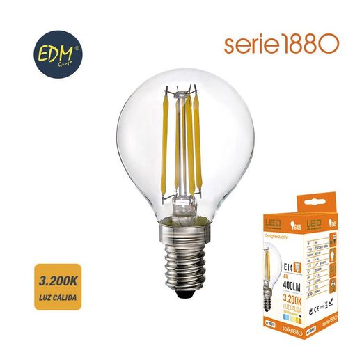 Ampoule led filament sphérique e14 4w 400 lm 3200k lumière chaude edm