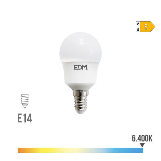 Bombilla Esferica Led E14 8,5w 1000lm 6400k Luz Fria Ø4,5x8,7cm Edm