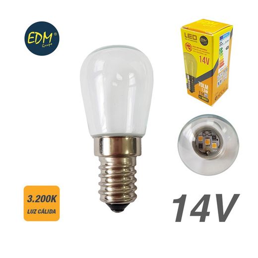 ampoule chaudron led clair '' 14v '' e14 1,5w 70 lm 3200k lumière chaude edm