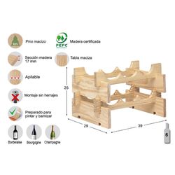 Suporte para garrafas de pinho maciço merlot 6 garrafas astigarraga