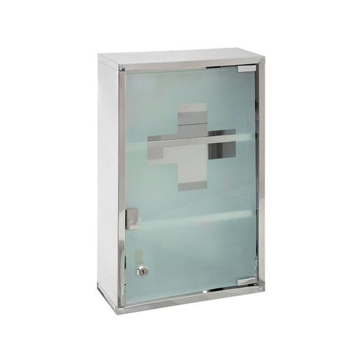 Kit de primeiros socorros de aço inoxidável com porta de vidro 45x30x12cm com chaves incluídas