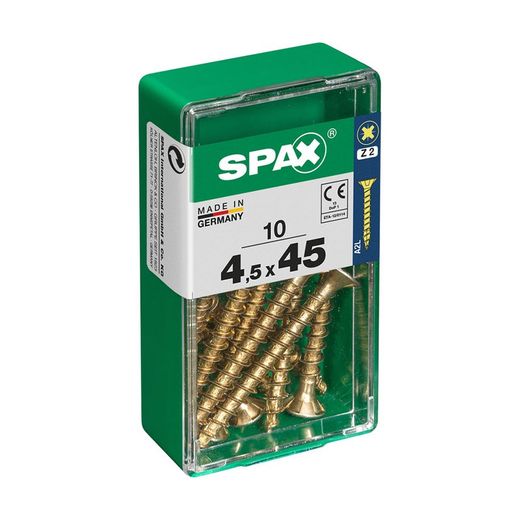 Caixa de 10 peças de parafuso para madeira Spax Cab. Plano Yellox 4,5x45mm Spax