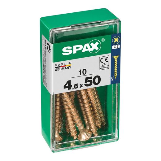 Caixa de 10 peças de parafuso para madeira Spax Cab. Plano Yellox 4,5x50mm Spax