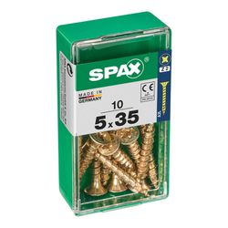 Caixa de 10 peças de parafuso para madeira Spax Cab. Plano Yellox 5.0x35mm Spax