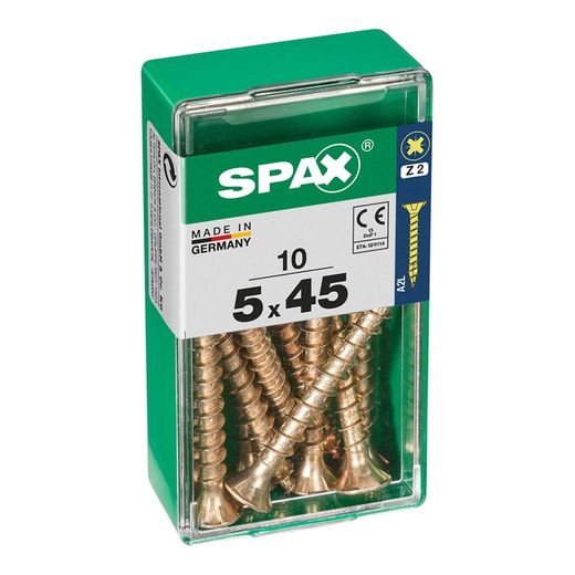Caixa de 10 peças de parafuso para madeira Spax Cab. Plano Yellox 5,0x45mm Spax