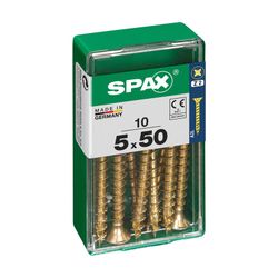 Caixa de 10 peças de parafuso para madeira Spax Cab. Plano Yellox 5.0x50mm Spax