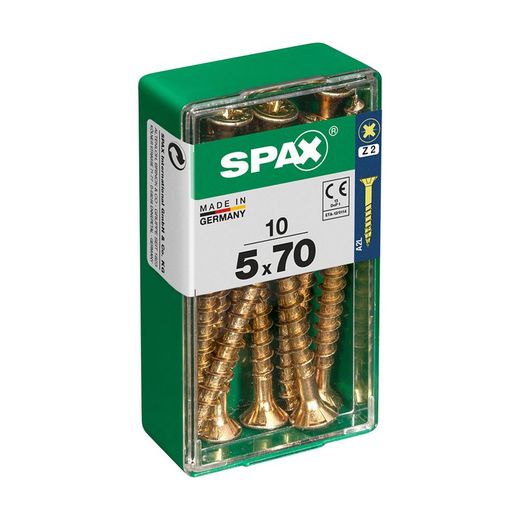 Boîte de 10 vis à bois Spax Cab. Plat Yellox 5.0x70mm Spax