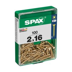 Caixa de 100 peças de parafusos para madeira da cabine Spax. Plano Yellox 2.0x16mm Spax