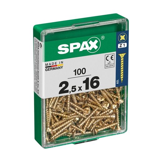 Caixa de 100 peças de parafusos para madeira da cabine Spax. Plano Yellox 2,5x16mm Spax