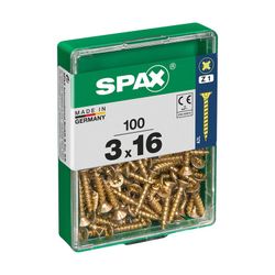 Caixa de 100 peças de parafusos para madeira da cabine Spax. Plano Yellox 3.0x16mm Spax