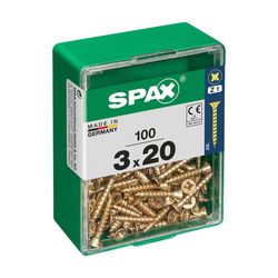 Caixa de 100 peças de parafusos para madeira da cabine Spax. Plano Yellox 3,0x20mm Spax