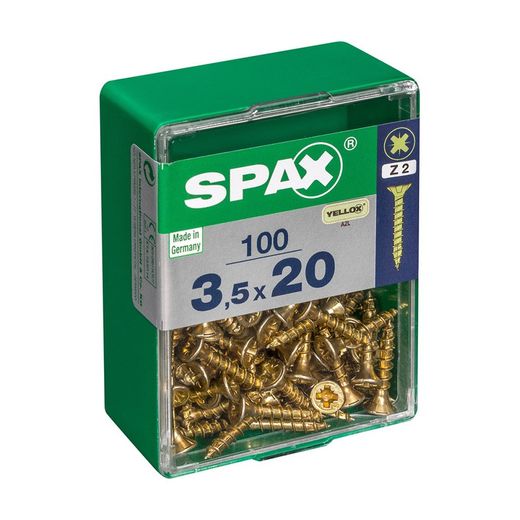 Caixa de 100 peças de parafusos para madeira da cabine Spax. Plano Yellox 3,5x20mm Spax