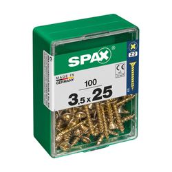 Caixa de 100 peças de parafusos para madeira da cabine Spax. Plano Yellox 3,5x25mm Spax