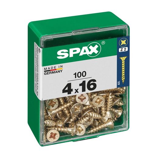Caixa de 100 peças de parafusos para madeira da cabine Spax. Plano Yellox 4.0x16mm Spax