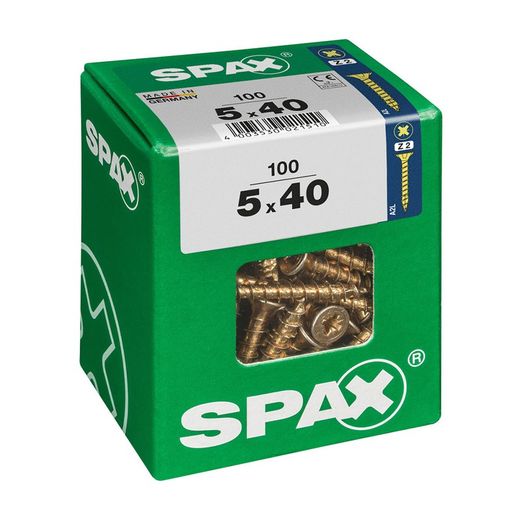 Caixa de 100 peças de parafusos para madeira da cabine Spax. Plano Yellox 5.0x40mm Spax