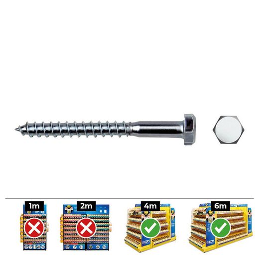 Boîte de 100 unités. Vis tire-fond hexagonale Din/Ref 571 6x80 Celo Zingué.
