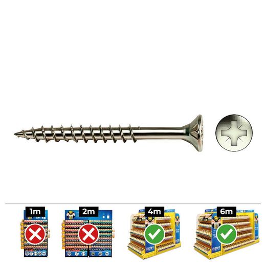 Boîte de 100 unités. Vis Mad. Avell. Pz R/Parc Din/Ref Vloxp 5x90 Zinc. + Lubr. Zèle