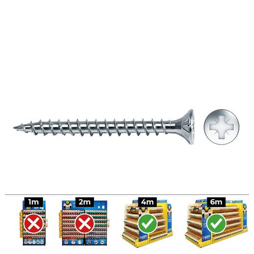 Boîte de 1000 unités. Vis à bois Avell. Pozi Din/Réf Vlox 3x20 Zinc. + Lubr. Zèle