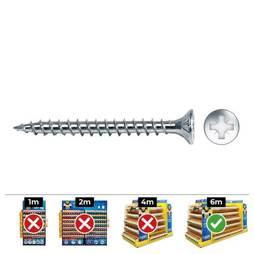 Boîte de 1000 unités. Vis à bois Avell. Pozi Din/Réf Vlox 4x25 Zinc. + Lubr. Zèle