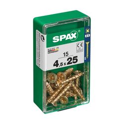 Caixa de 15 peças de parafusos para madeira da cabine Spax. Plano Yellox 4,5x25mm Spax