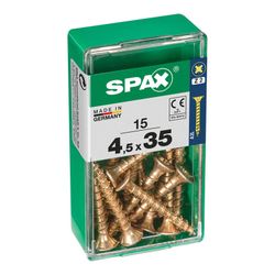 Caixa de 15 peças de parafusos para madeira da cabine Spax. Plano Yellox 4,5x35mm Spax