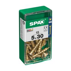 Caixa de 15 peças de parafusos para madeira da cabine Spax. Plano Yellox 5.0x30mm Spax