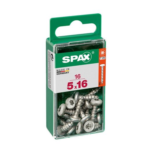 Caixa de 16 peças de parafusos para madeira da cabine Spax. Wirox Redondo 5.0x16mm Spax