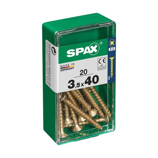 Caixa de 20 peças de parafusos para madeira da cabine Spax. Plano Yellox 3,5x40mm Spax