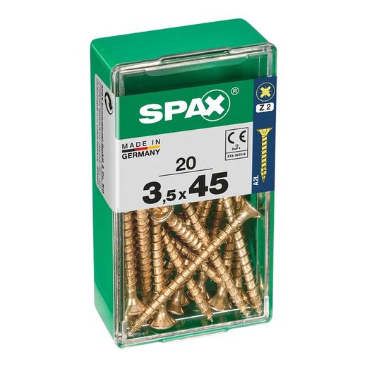 Caixa de 20 peças de parafusos para madeira da cabine Spax. Plano Yellox 3,5x45mm Spax