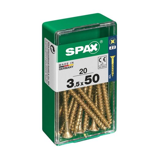 Caixa de 20 peças de parafusos para madeira da cabine Spax. Plano Yellox 3,5x50mm Spax