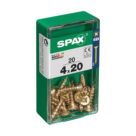 Caixa de 20 peças de parafusos para madeira da cabine Spax. Plano Yellox 4.0x20mm Spax