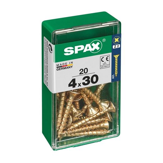 Caixa de 20 peças de parafusos para madeira da cabine Spax. Plano Yellox 4.0x30mm Spax