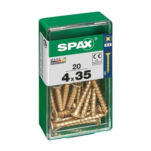 Caixa de 20 peças de parafusos para madeira da cabine Spax. Plano Yellox 4,0x35mm Spax