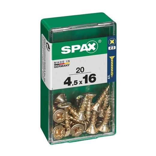 Caixa de 20 peças de parafusos para madeira da cabine Spax. Plano Yellox 4,5x16mm Spax