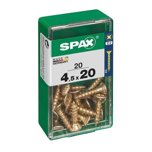 Caixa de 20 peças de parafusos para madeira da cabine Spax. Plano Yellox 4,5x20mm Spax