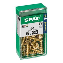 Caixa de 20 peças de parafusos para madeira da cabine Spax. Plano Yellox 5,0x25mm Spax