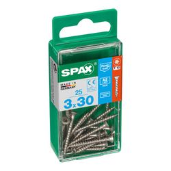 Caixa de 25 peças de parafusos para madeira da cabine Spax. Plano Inox A2 3,0x30mm Spax