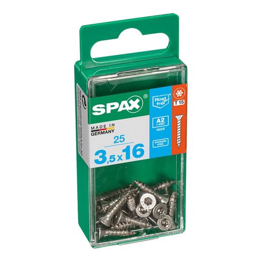 Caixa de 25 peças de parafusos para madeira da cabine Spax. Plano Inox A2 3,5x16mm Spax
