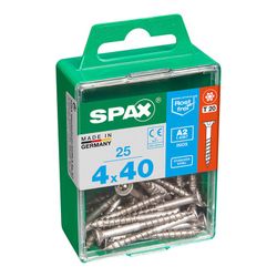 Caixa de 25 peças de parafusos para madeira da cabine Spax. Plano Inox A2 4,0x40mm Spax