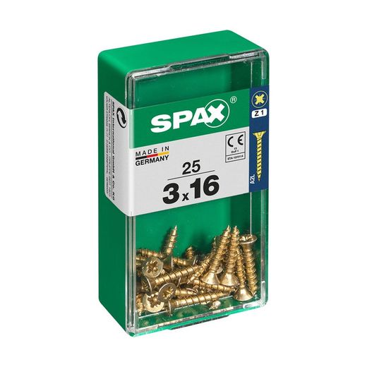 Caixa de 25 peças de parafusos para madeira da cabine Spax. Plano Yellox 3.0x16mm Spax
