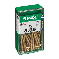 Caixa de 25 peças de parafusos para madeira da cabine Spax. Plano Yellox 3,0x35mm Spax