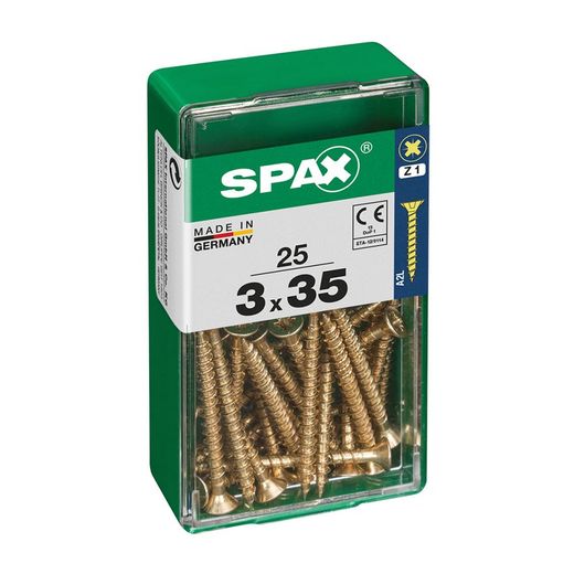 Caixa de 25 peças de parafusos para madeira da cabine Spax. Plano Yellox 3,0x35mm Spax