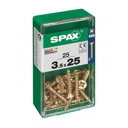 Caixa de 25 peças de parafusos para madeira da cabine Spax. Plano Yellox 3,5x25mm Spax