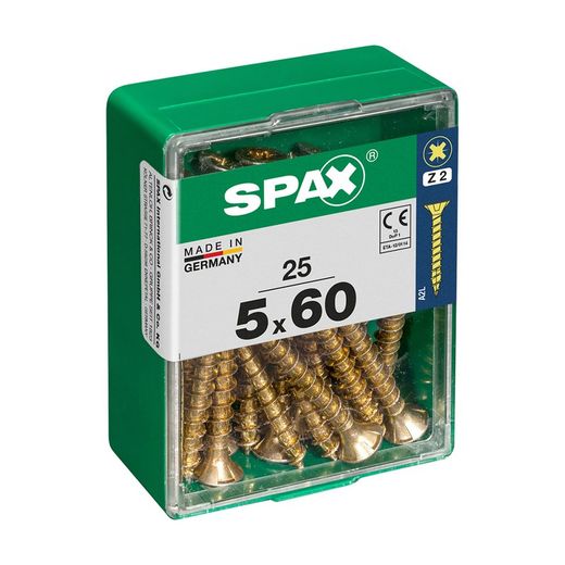 Caixa de 25 peças de parafusos para madeira da cabine Spax. Plano Yellox 5.0x60mm Spax