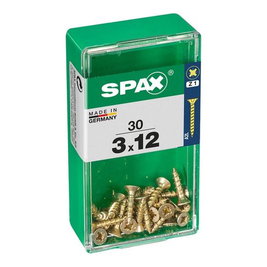 Caixa de 30 Unidades de Parafusos para Madeira Spax Cab. Plano Yellox 3,0x12mm Spax