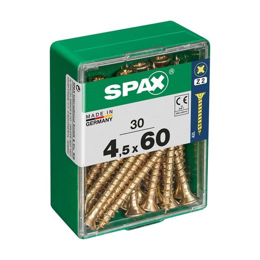 Caixa de 30 Unidades de Parafusos para Madeira Spax Cab. Plano Yellox 4,5x60mm Spax