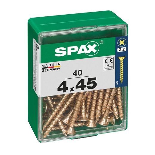 Caixa de 40 peças de parafusos para madeira Spax Cab. Plano Yellox 4,0x45mm Spax