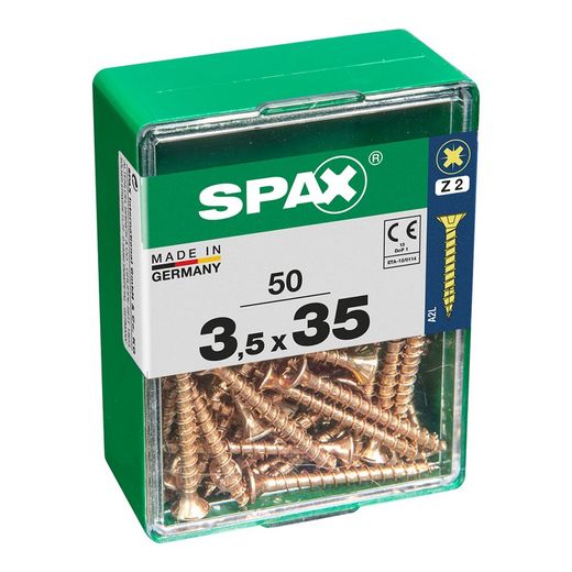Caixa de 50 peças de parafusos para madeira Spax Cab. Plano Yellox 3,5x35mm Spax