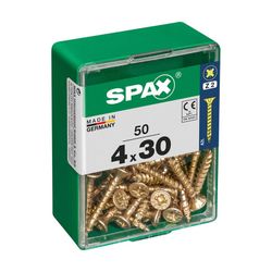 Caixa de 50 peças de parafusos para madeira Spax Cab. Plano Yellox 4.0x30mm Spax